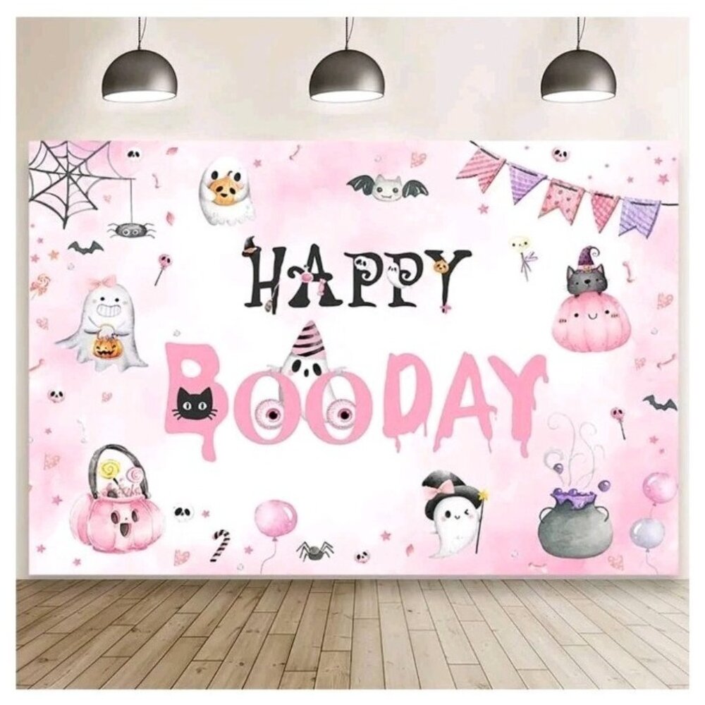 MEHOFOND Halloween Happy Birthday Backdrop for Girls Pink Happy Booday